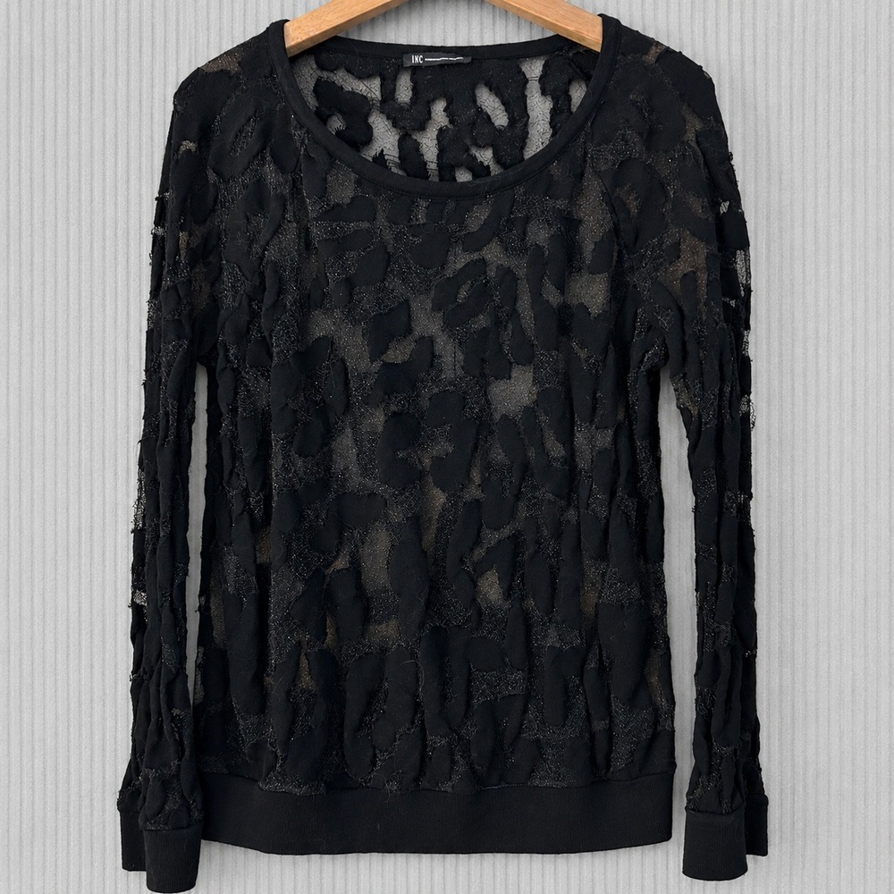 INC International Concepts Top Size L Black Mesh Burnout Top Whimsigoth Witchy